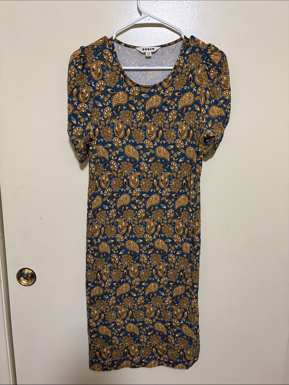 Boden Navy and Gold Paisley Midi Dress